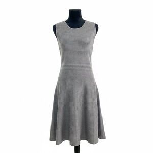 Catherine Malandrino Gray Ribbed Knit Fit & Flare Dress Medium Gold Zip